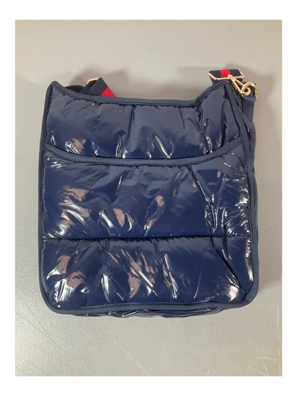 Adorned Liquid Grey Nylon Puffy Crossbody Bag with Stylish Strap